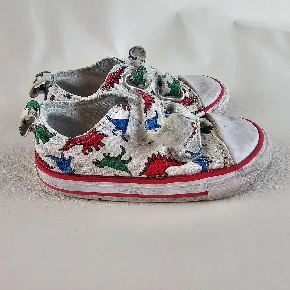 Converse All Star Dino Print Toddler Shoes US 7 White Hook Loop Sneakers Canvas